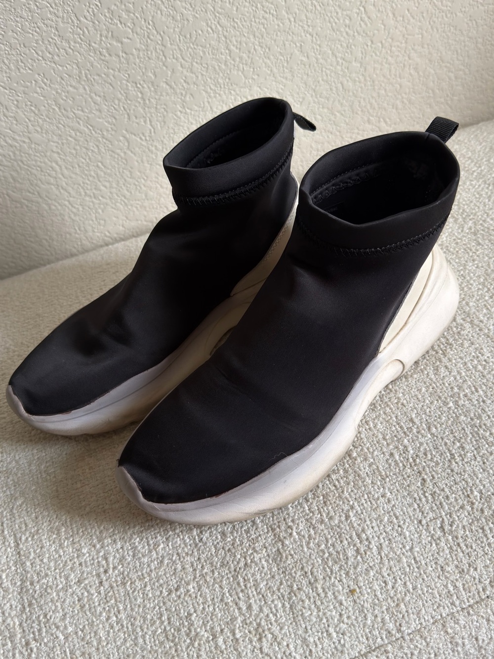 Zara Black Sock Sneaker with White Platform Sole 7